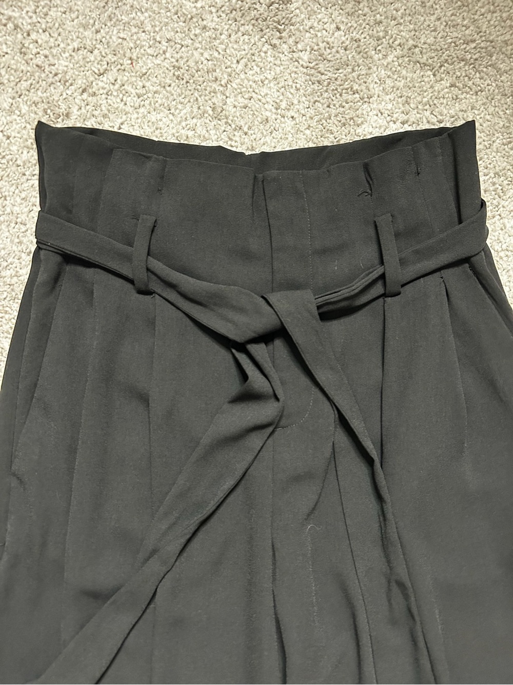 a new day Black High-Waist Paperbag Trousers with Tie